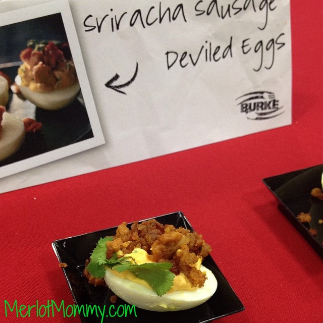 Sriracha Sausage Deviled Egg by Burke. This was by far the most delicious deviled egg I've ever had.