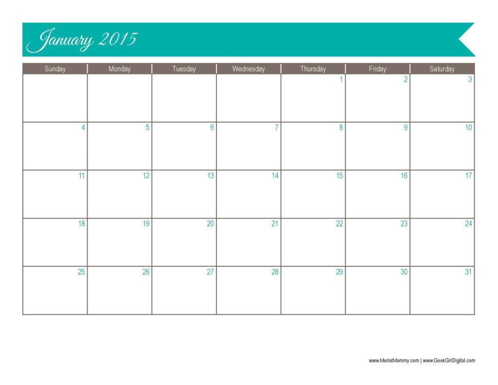 Free Printable Calendar 2015 January