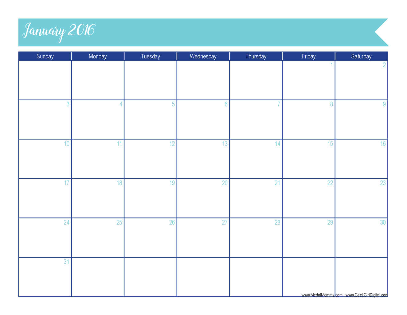 January 2016 Calendar: 30 Days of Free Printables