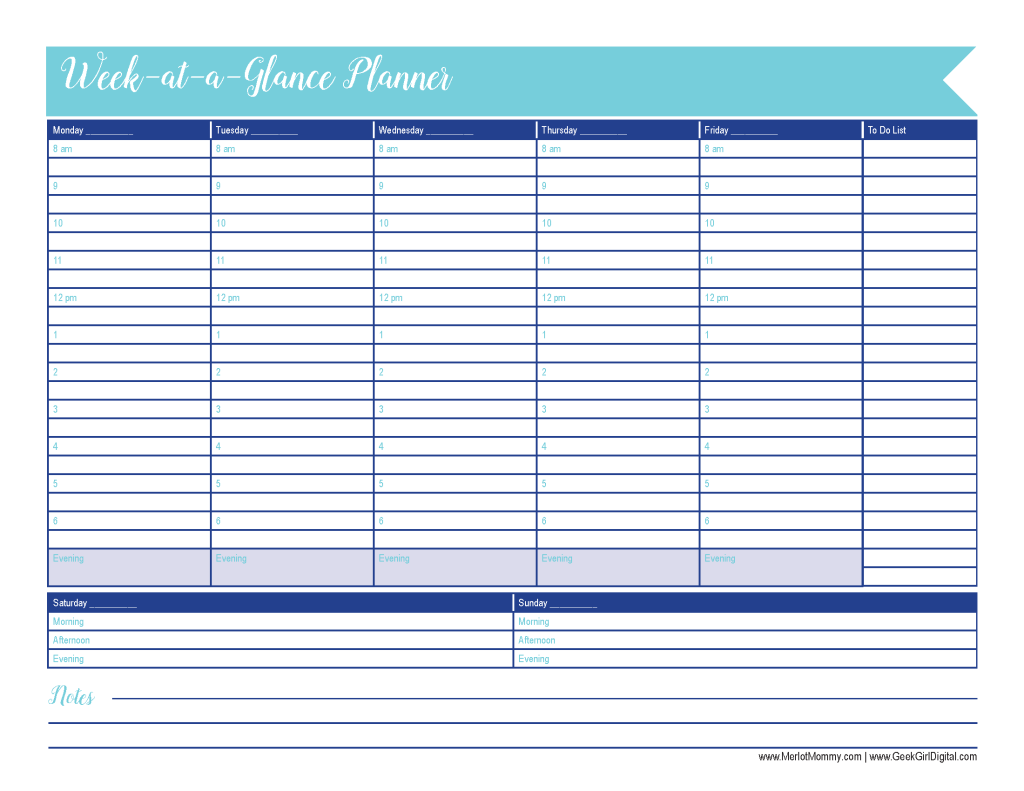 Week-at-a-Glance: 30 Days of Free Printables