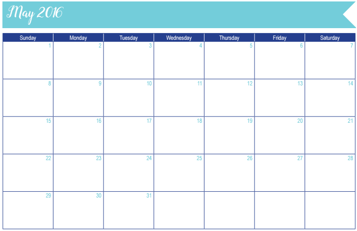 May 2016 Calendar: 30 Days of Free Printables