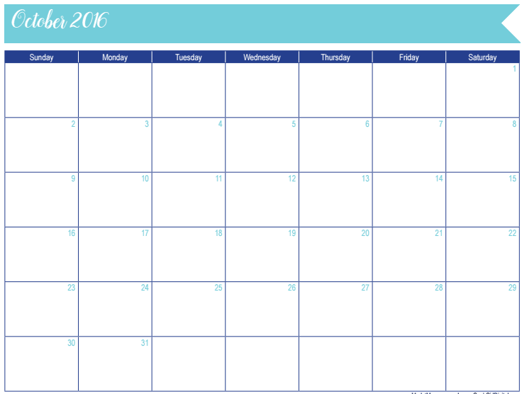 October 2016 Calendar: 30 Days of Free Printables