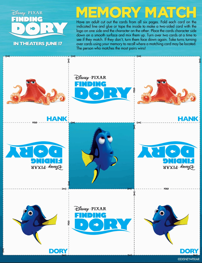 Finding Dory Memory Game + Activity Sheets