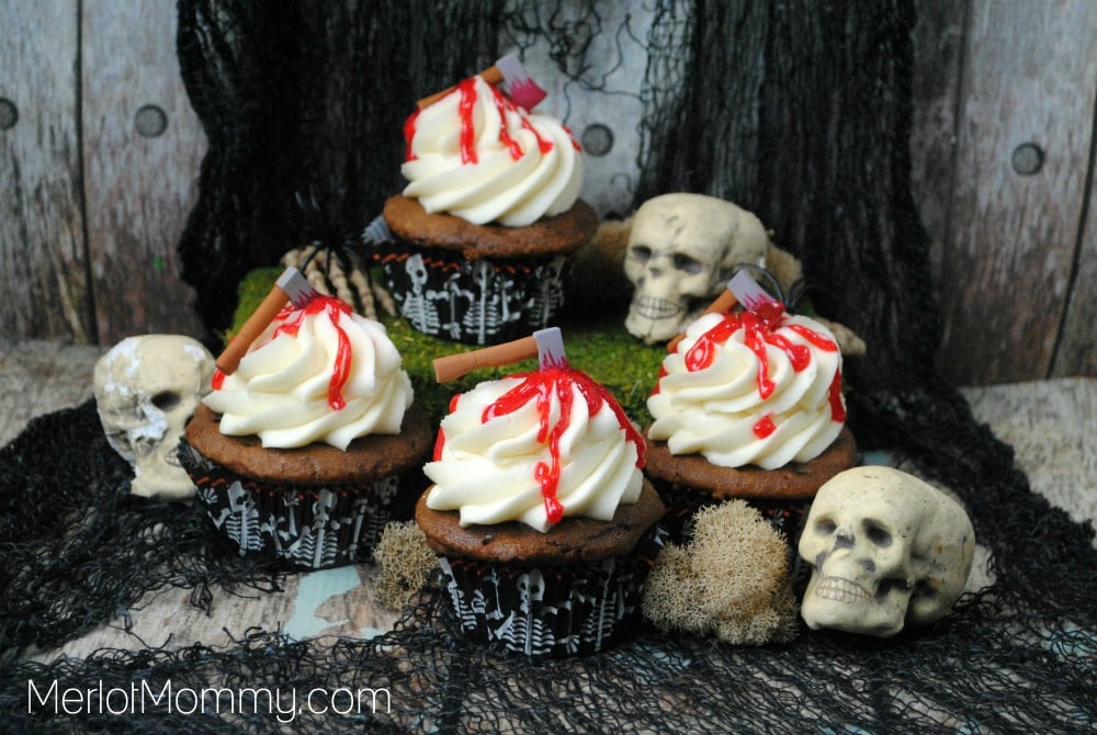 Bloody Axe Cupcakes for Halloween - The Walking Dead Cupcakes