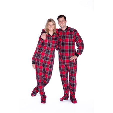 Red & Black Plaid Cotton Flannel Adult Footie Pajamas